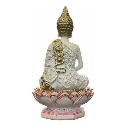 Figura Buda Meditando En Flor De Loto 15 Cm Resina Azul by HEREJE