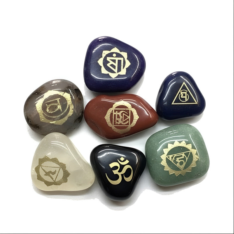 Piedras De Los 7 Chakras (chakras) Juego En Cuarzo Grabado