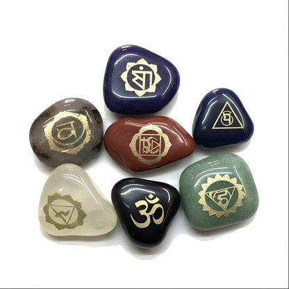Piedras De Los 7 Chakras (chakras) Juego En Cuarzo Grabado