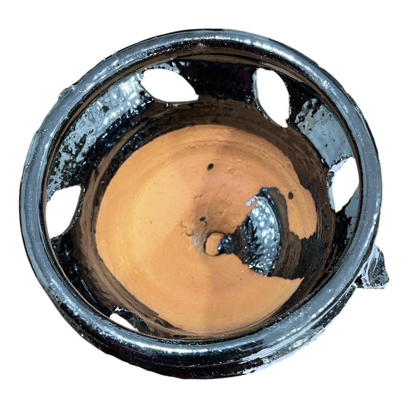 Sahumerio Copalera Porta Incienso Barro Vidriado 16x11x13 Cm Negro Lisa