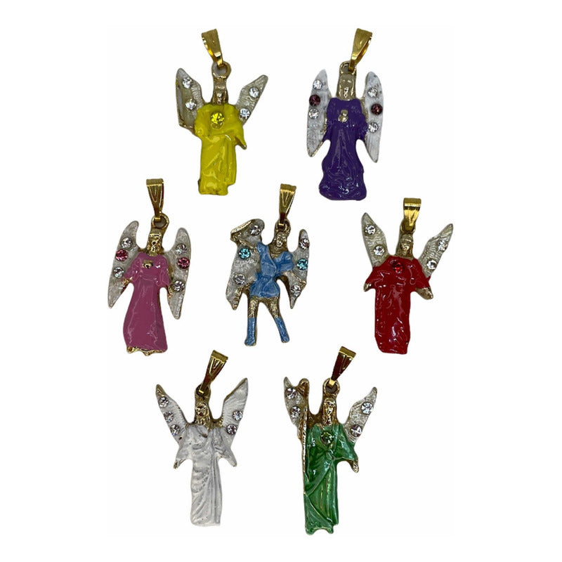 Juego 7 Arcangeles Dije Baño De Oro Con Cristal Miguel Jofie