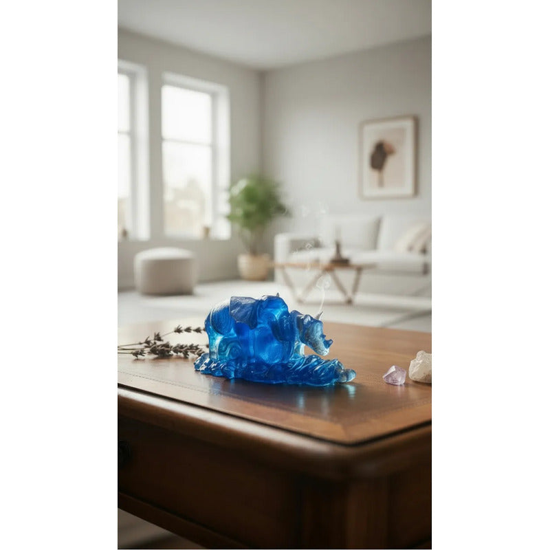 Elefante Y Rinoceronte Azul Figura De Resina 4.5 Cm De Alto Azul