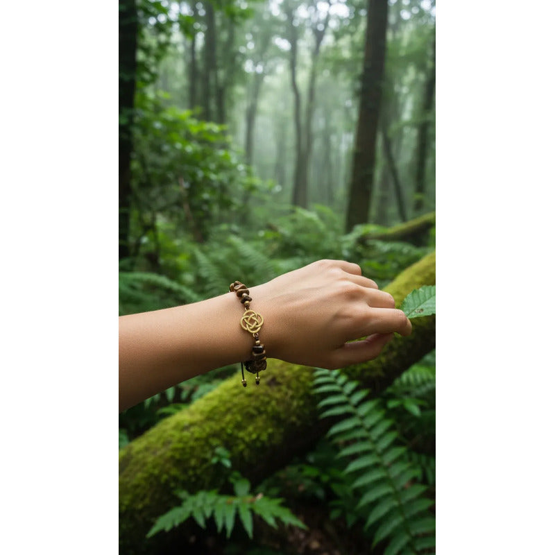 Pulsera De Cuarzo Separaciones De Metal En Hilo Ajustable Circulo Ojo De Tigre 17 Cm