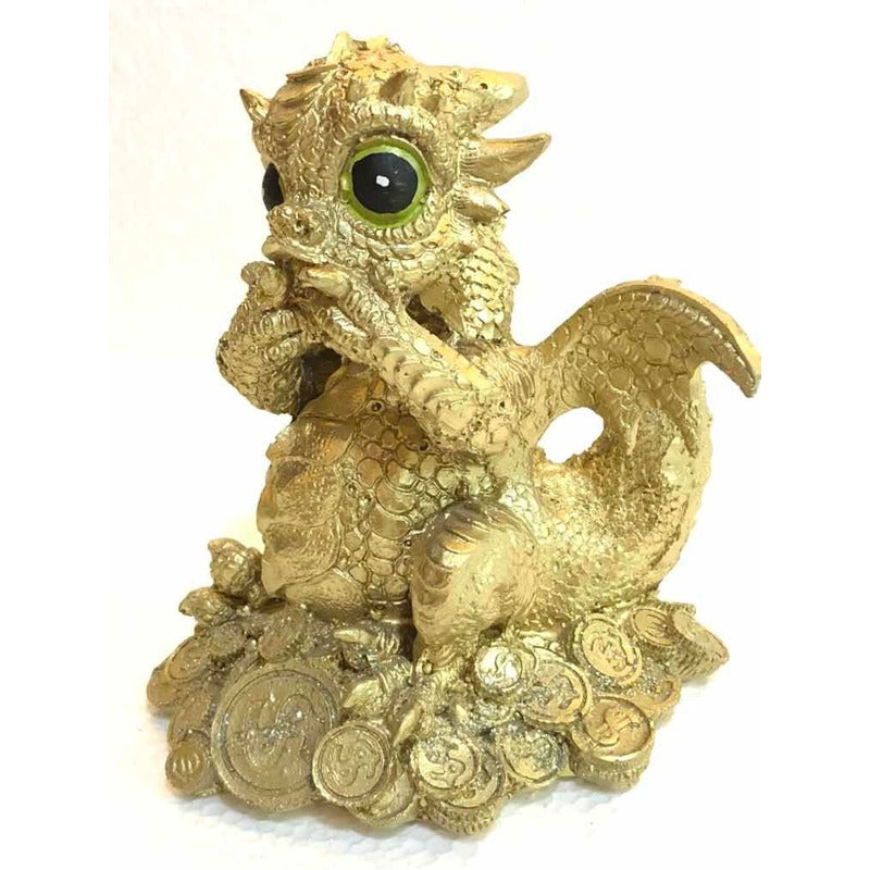 Dragón Tipo Bebe Resina 14.5 Cm Nacional Pintado A Mano.