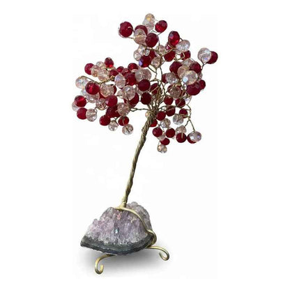 Arbol De La Vida En Cristal Con Base De Cuarzo, 14 Cm Altura Transparente/rojo by HEREJE