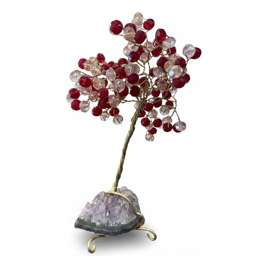 Arbol De La Vida En Cristal Con Base De Cuarzo, 14 Cm Altura Transparente/rojo by HEREJE