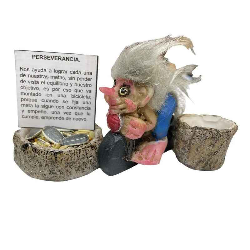 Troll Mini + Comedero + Semillas + Tarjeta Varios Modelos Perceberancia 6.3cm