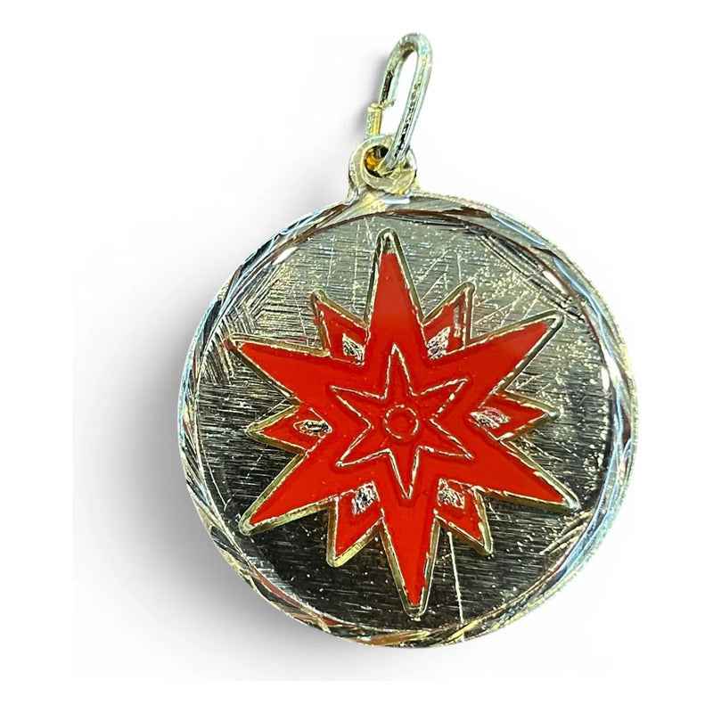 Dije Medalla Estrella 12 Puntas Amuleto Oro 12 Picos 30mm Rojo