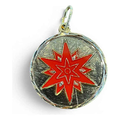 Dije Medalla Estrella 12 Puntas Amuleto Oro 12 Picos 30mm Rojo