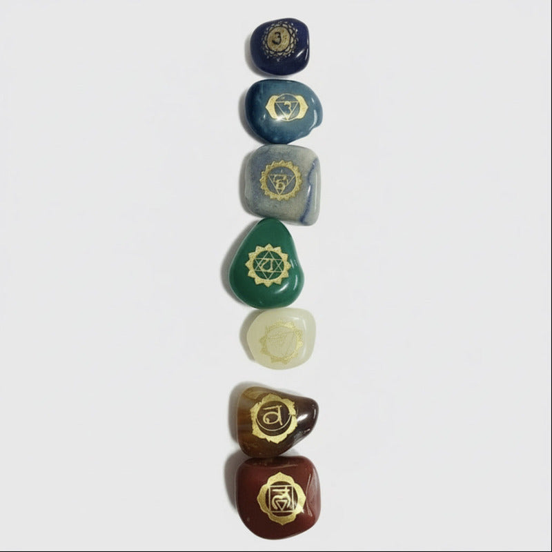 Piedras De Los 7 Chakras (chakras) Juego En Cuarzo Grabado