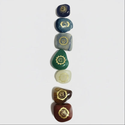 Piedras De Los 7 Chakras (chakras) Juego En Cuarzo Grabado