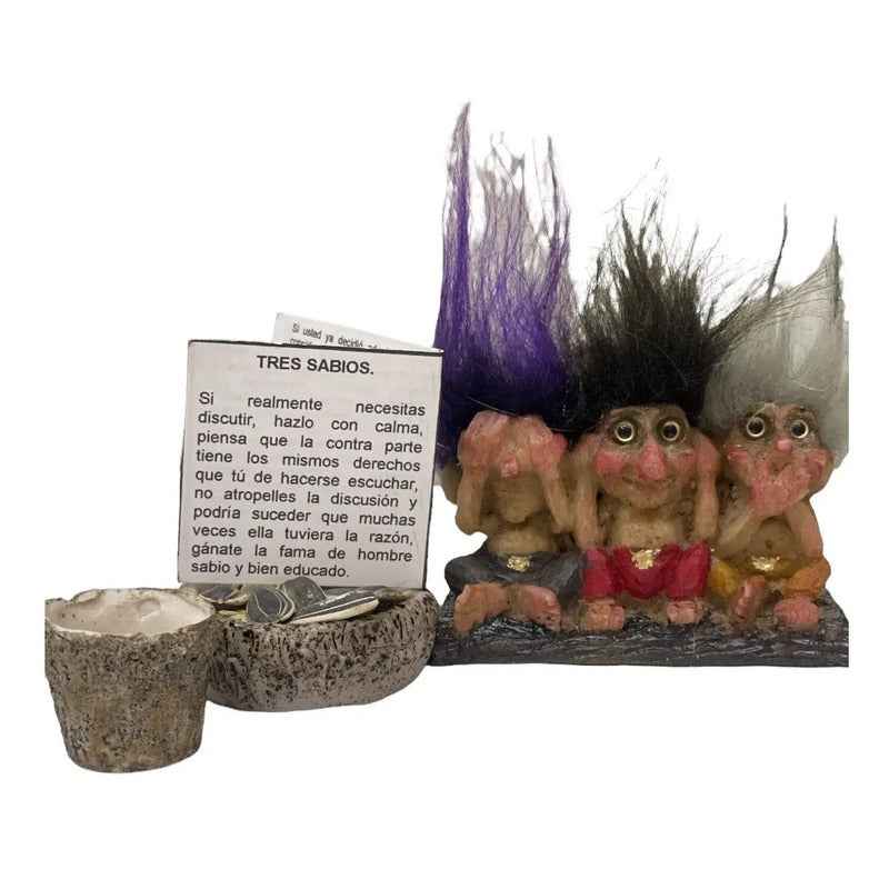 Troll Mini + Comedero + Semillas + Tarjeta Varios Modelos Tres Sabios 5.3cm