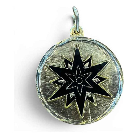 Dije Medalla Estrella 12 Puntas Amuleto Oro 12 Picos 30mm Negro