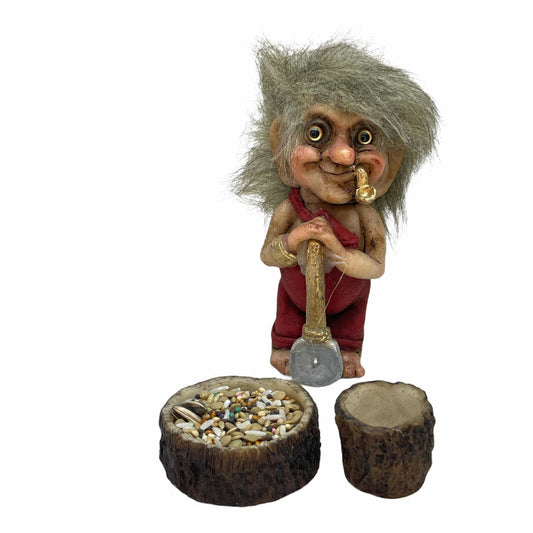 Troll ruft Kunden + Futterspender, 11 cm große Harzfigur