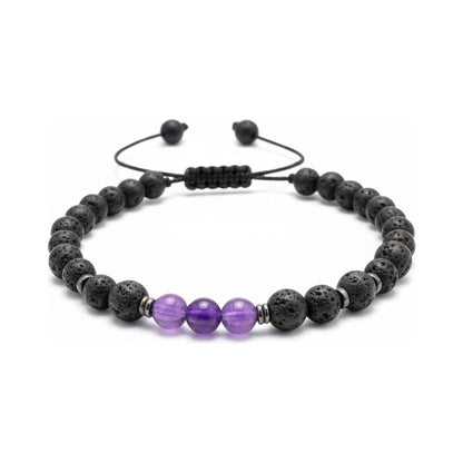 Pulsera Con Cuarzo Amatista Y Piedra Volcanica