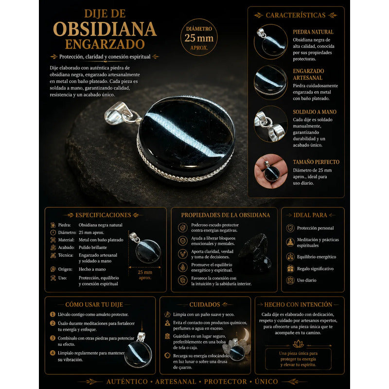 Obsidiana Dije De 25mm Negro by HEREJE
