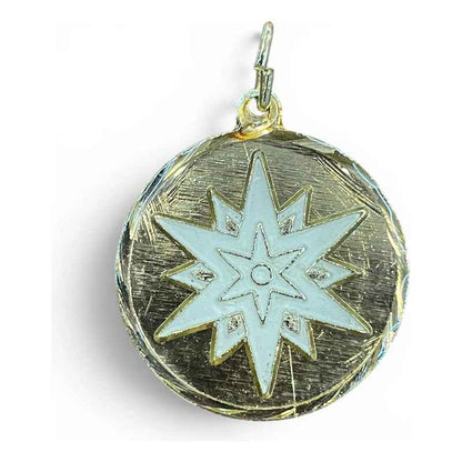 Dije Medalla Estrella 12 Puntas Amuleto Oro 12 Picos 30mm Blanco
