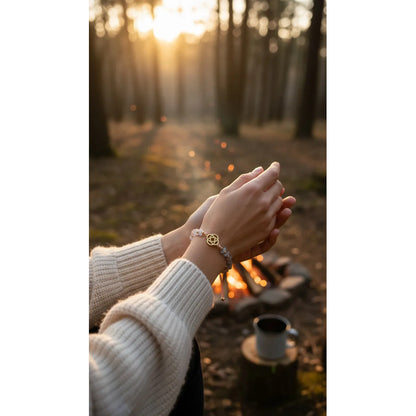 Pulsera De Cuarzo Separaciones De Metal En Hilo Ajustable Circulo Cuarzo Rosa 17 Cm
