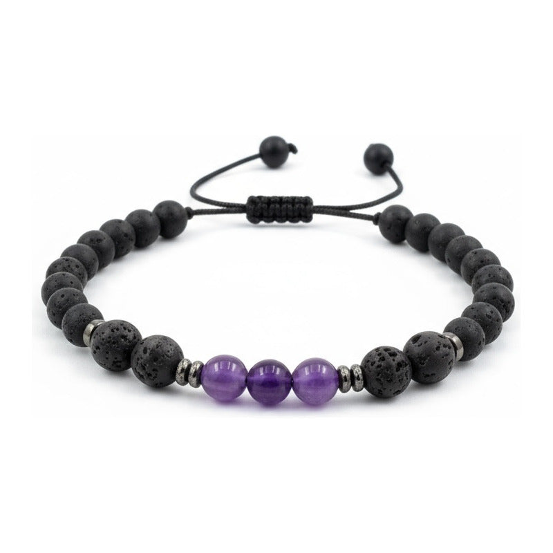 Pulsera Con Cuarzo Amatista Y Piedra Volcanica