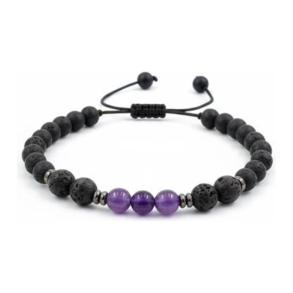 Pulsera Con Cuarzo Amatista Y Piedra Volcanica