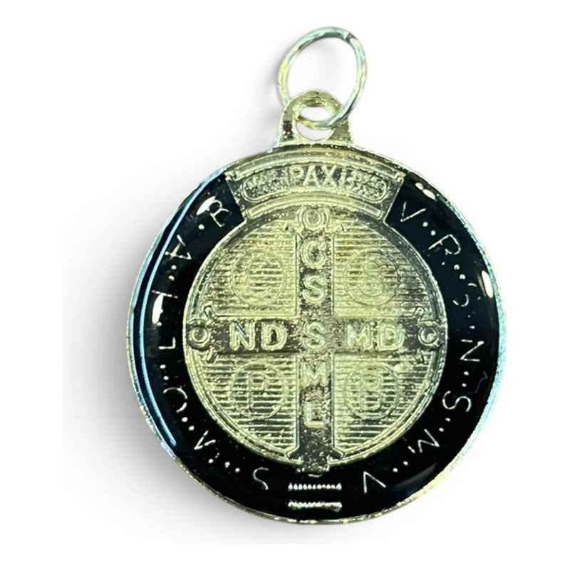 Medalla Dije San Benito Dorada Con Esmalte Negro 3 Cm Negro