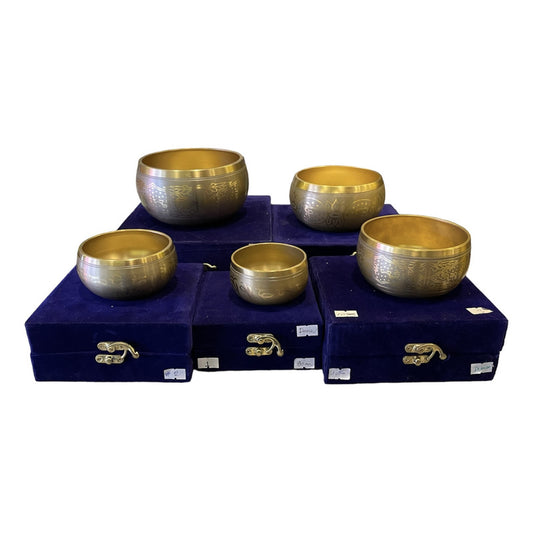 Cuenco Tibetano Lety Juego 5 Caja Dorado 7 Metales.