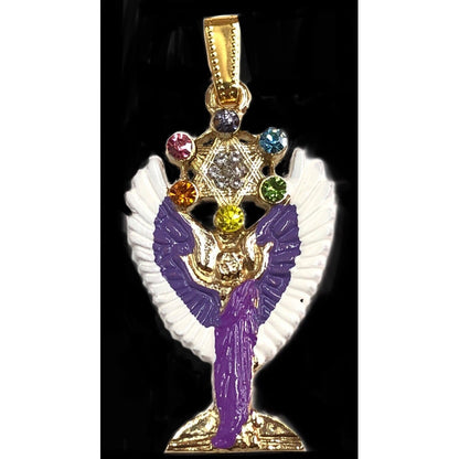 Metatron Cube Pendant Gold Plated Hand Painted With Crystal