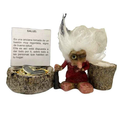 Troll Mini + Comedero + Semillas + Tarjeta Varios Modelos Salud 5cm