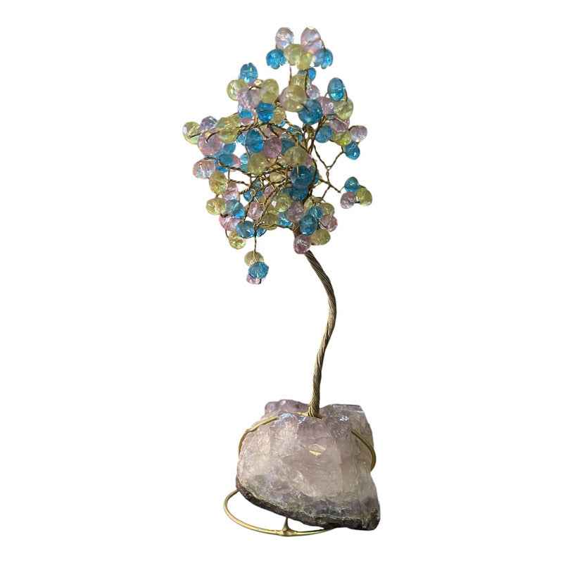 Arbol De La Vida En Cristal Con Base De Cuarzo, 14 Cm Altura Azul-amarillo-rosa by HEREJE
