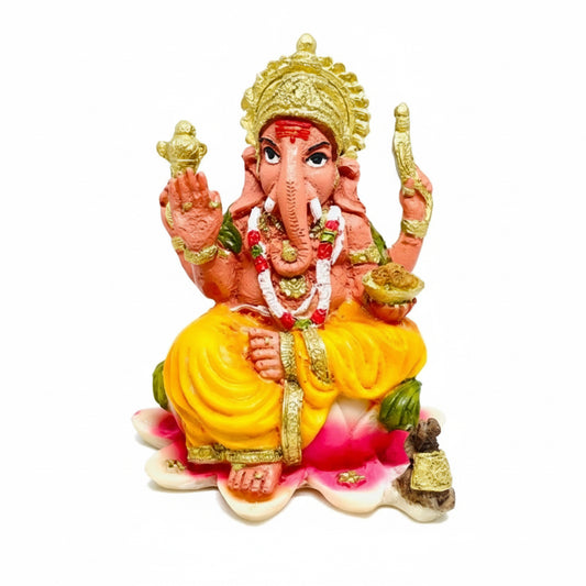 Ganesh Flor De Loto Figura En Resina Nacional