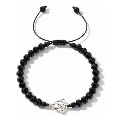 Triqueta Pulsera Hilo Con Cristal Ajustable Negro 10 Cm