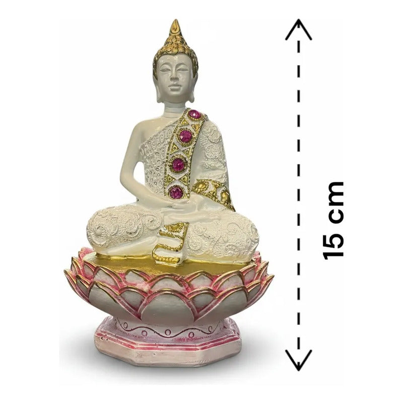 Figura Buda Meditando En Flor De Loto 15 Cm Resina Rojo by HEREJE