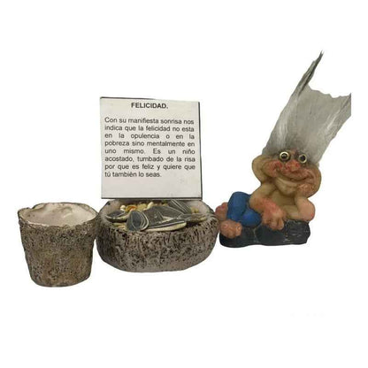 Troll Mini + Comedero + Semillas + Tarjeta Varios Modelos Felicidad 4cm