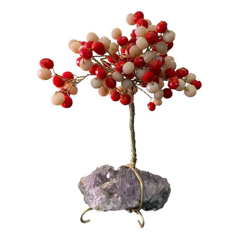 Arbol De La Vida En Cristal Con Base De Cuarzo, 14 Cm Altura Rojo/blanco by HEREJE