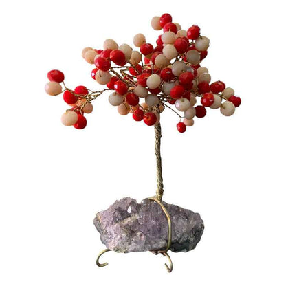 Arbol De La Vida En Cristal Con Base De Cuarzo, 14 Cm Altura Rojo/blanco by HEREJE
