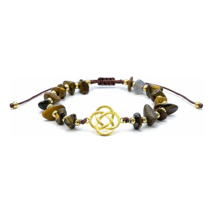 Pulsera De Cuarzo Separaciones De Metal En Hilo Ajustable Circulo Ojo De Tigre 17 Cm