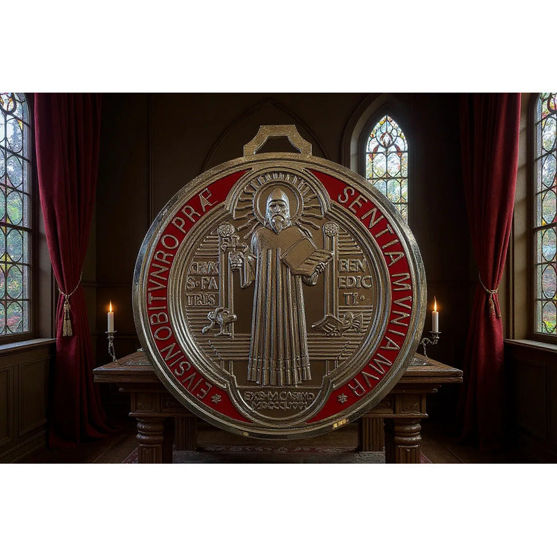 Medalla San Benito 13 Cm Altura Rojo O Azul 12 Cm Diametro Rojo