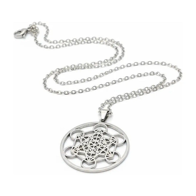 Metatron Dije De Acero Inoxidable Con Cadena Plateado