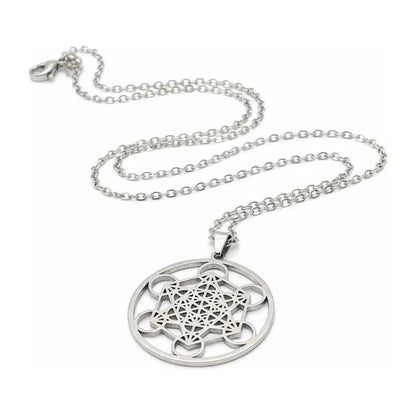 Metatron Dije De Acero Inoxidable Con Cadena Plateado