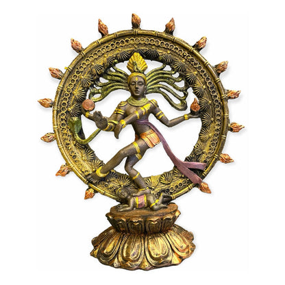 Shiva Nataraja Danza Cosmica 22.5x20x8cm Pintado A Mano. Bronce