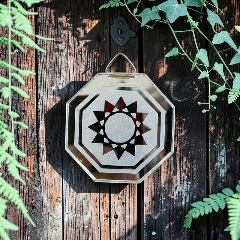 Espejo Octagonal, Grabado Con Símbolos Esotéricos De 5 Cm Estrella De 12 Picos by HEREJE
