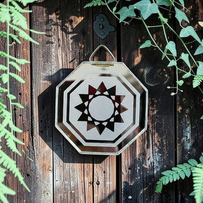 Espejo Octagonal, Grabado Con Símbolos Esotéricos De 5 Cm Estrella De 12 Picos by HEREJE