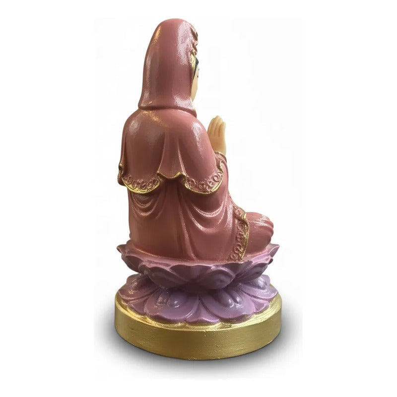 Figura Estatua Guan Yin Diosa Misericordia Loto Resina 15cm Rosa Pálido by HEREJE