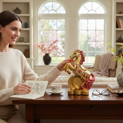 Caballo Año Chino Estatua De Resina 18x13x8.5 Cm