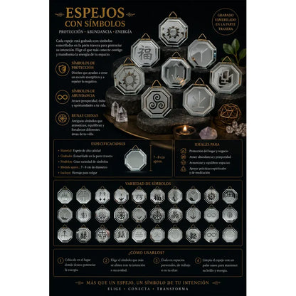 Espejo Octagonal, Grabado Con Símbolos Esotéricos De 5 Cm Mundifar by HEREJE