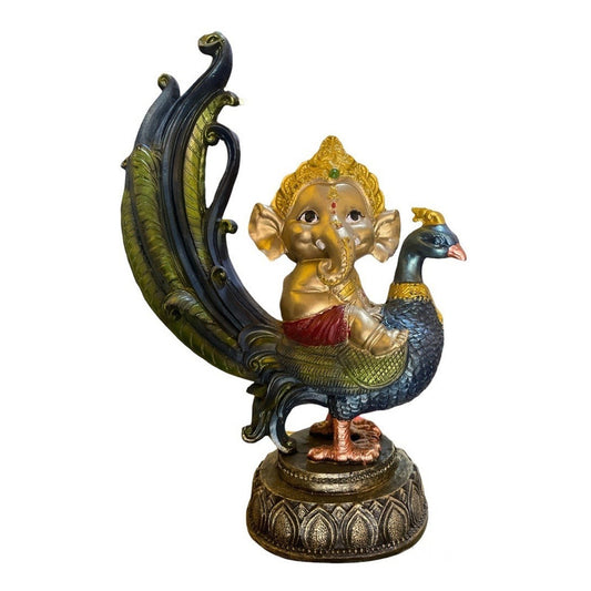 Ganesh Peacock Resin Figure Prosperity 24cm 3 Colors