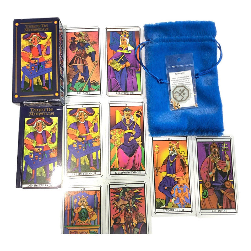 Tarot Marsella + Amuleto + Bolsa + Libro Reverso Cuadriculad