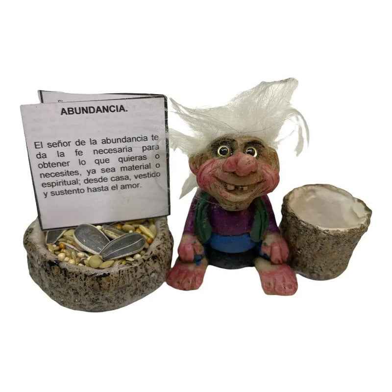 Troll Mini + Comedero + Semillas + Tarjeta Varios Modelos Abundancia Hombre 5.5cm