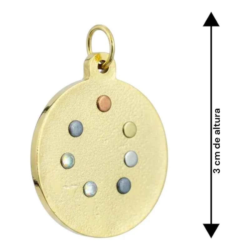 Dije Medalla Estrella 12 Puntas Amuleto Oro 12 Picos 30mm Rojo