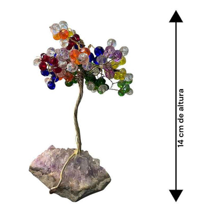 Arbol De La Vida En Cristal Con Base De Cuarzo, 14 Cm Altura Multicolor